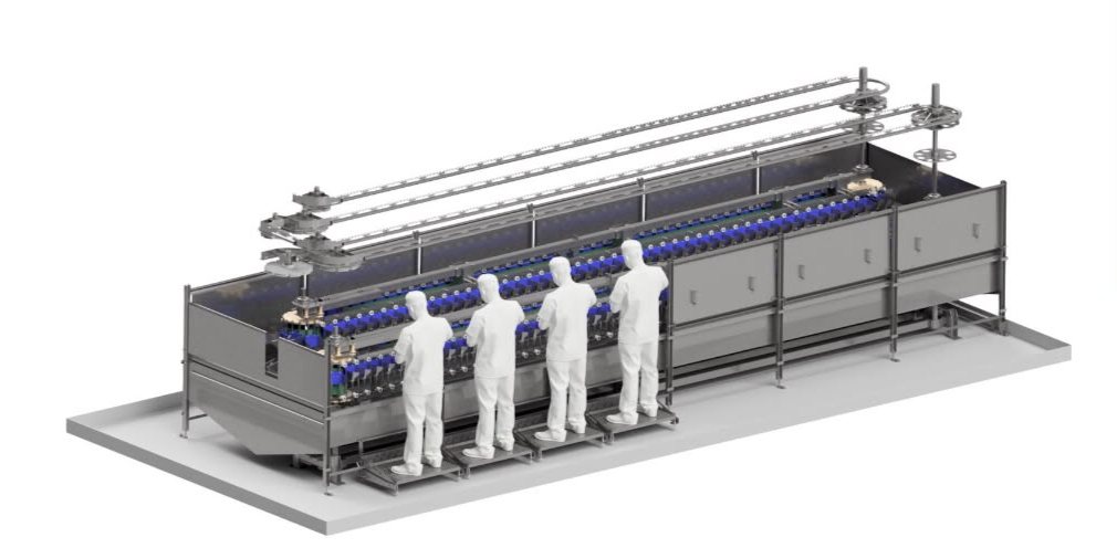 Magic Hands restraint section on a poultry slaughter line